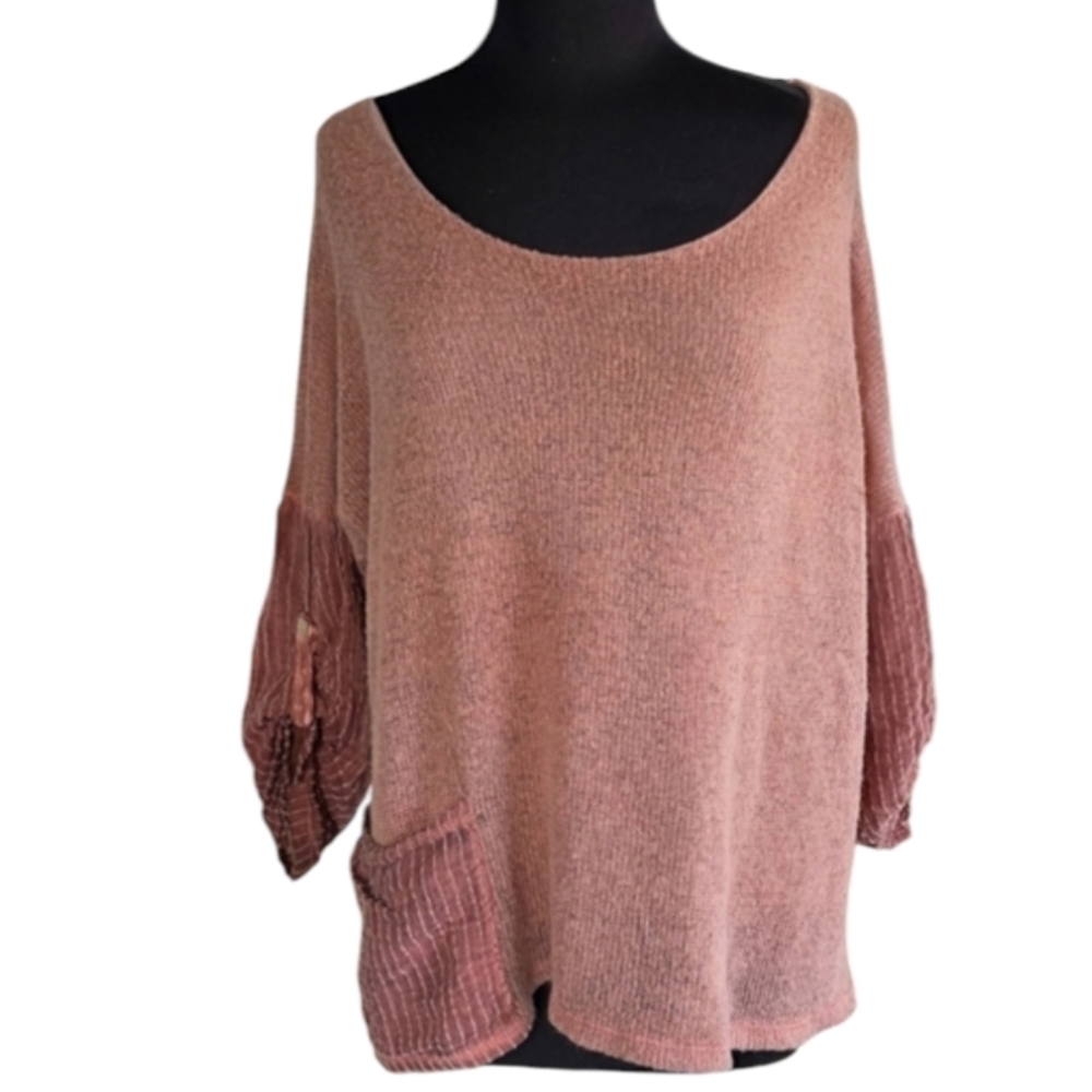 Belle France Small Cozy Mohair Sweater Scoop Neck Peach Orange Made In Italy